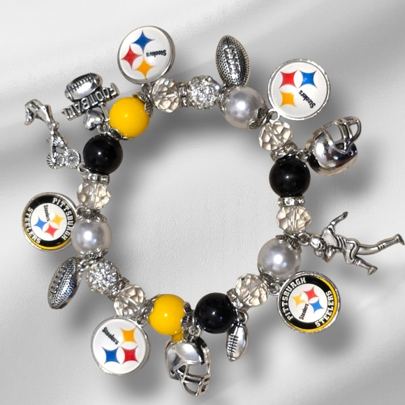 Philadelphia Steelers Charm Stretch Bracelet - Black, Yellow, Silver - Picture 1 of 3
